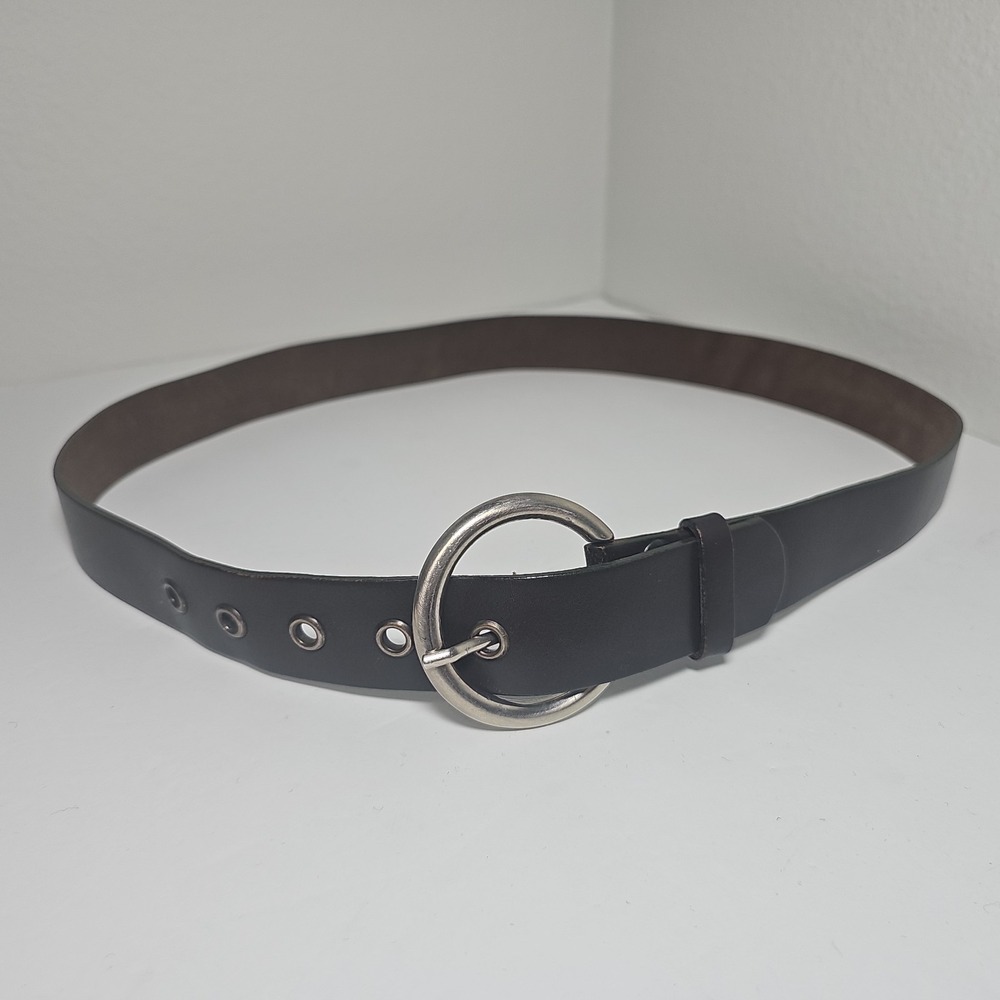 Brooks Brothers 346 Womens L Brown Leather Eyelet Belt Round Silver Buckle Large